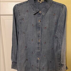 Democracy Blue Embroidered Denim Shirt